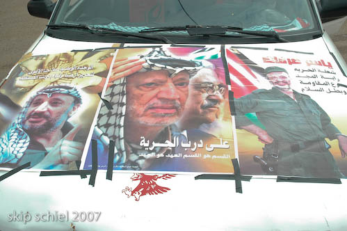 Cars adorned ready for a parade welcoming released political prisoners to Nablus